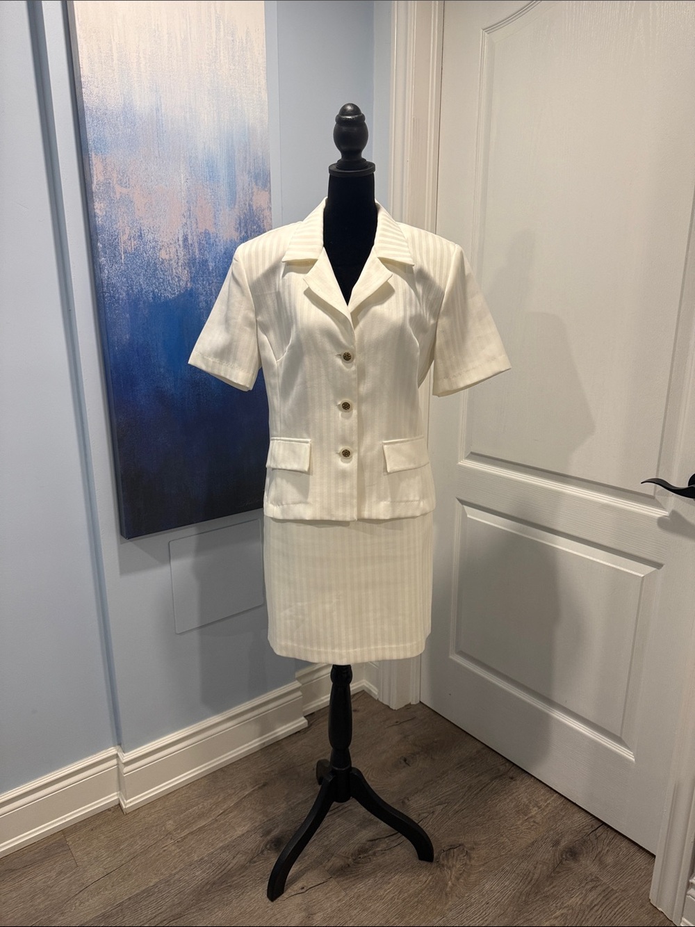 Vintage Cream Two-Piece Skirt Suit — Blazer & Pencil Skirt
